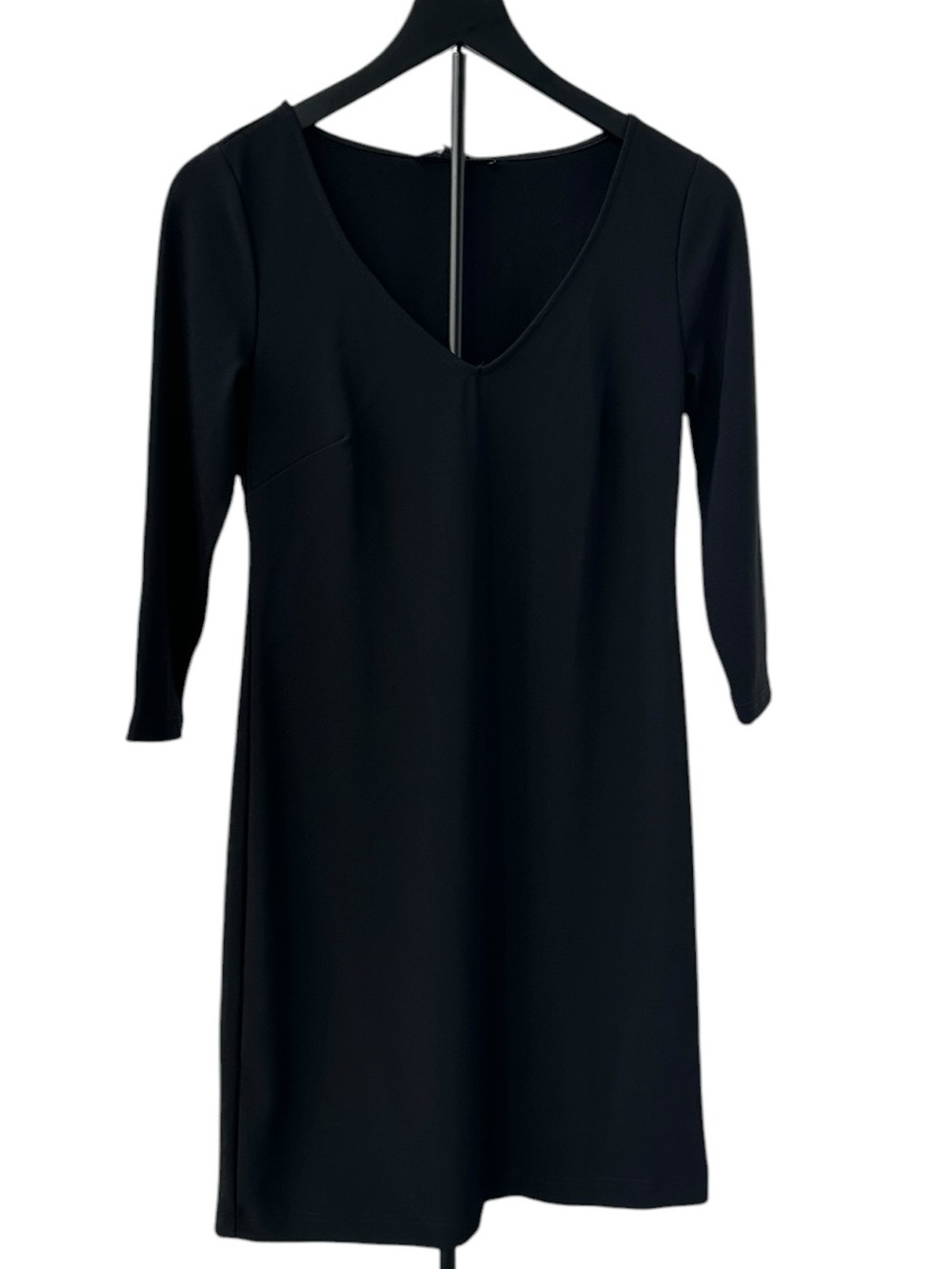 Boston Proper Black V-Neck Dress XS 3/4 Sleeve Stretch Knit NWT Minimalist